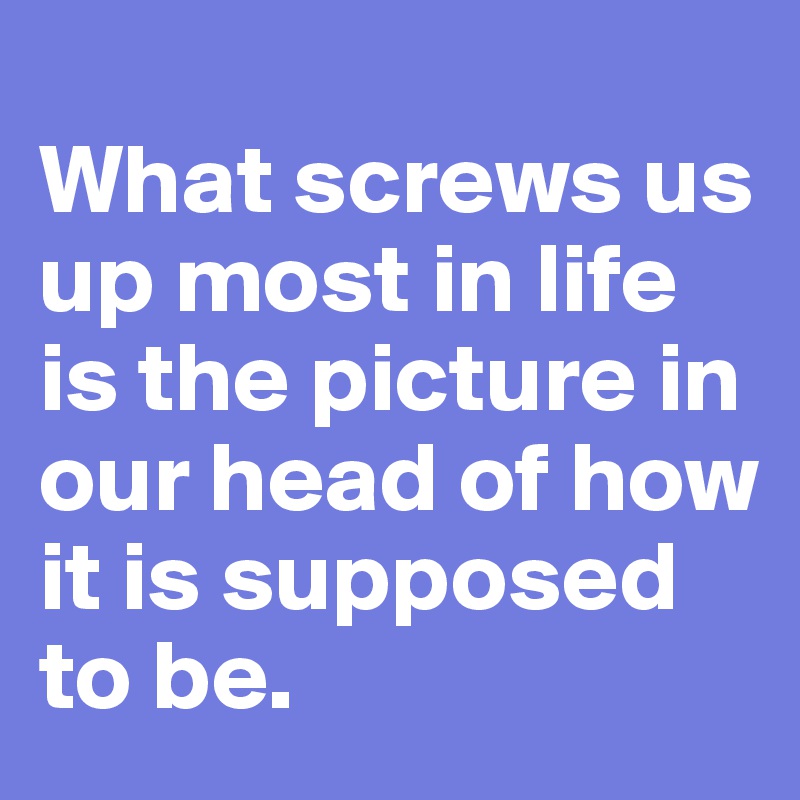                           What screws us up most in life is the picture in our head of how it is supposed to be.