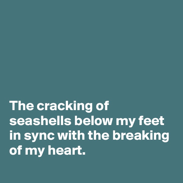 





The cracking of seashells below my feet in sync with the breaking of my heart.
