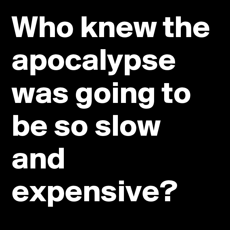 Who knew the apocalypse was going to be so slow and expensive?