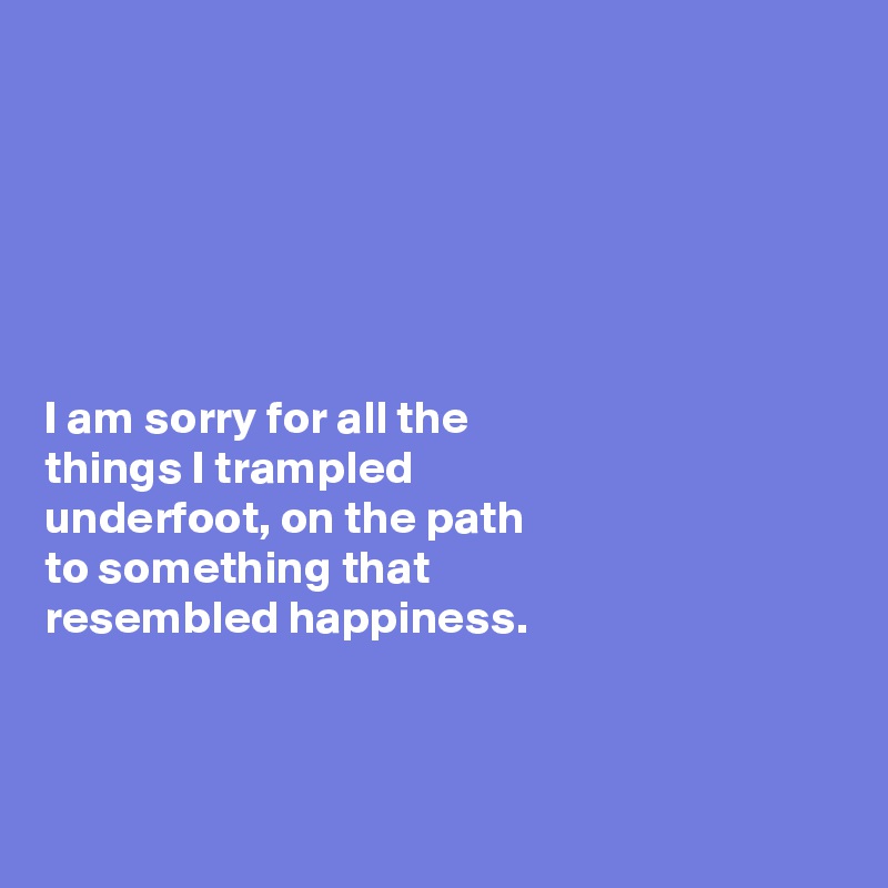 






I am sorry for all the 
things I trampled 
underfoot, on the path 
to something that 
resembled happiness. 



