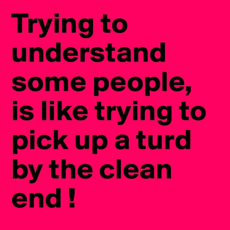 Trying to understand some people, is like trying to pick up a turd by the clean end ! 