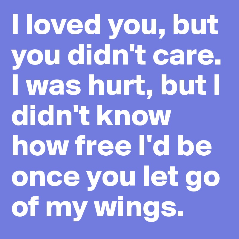 I loved you, but you didn't care.
I was hurt, but I didn't know how free I'd be once you let go of my wings. 