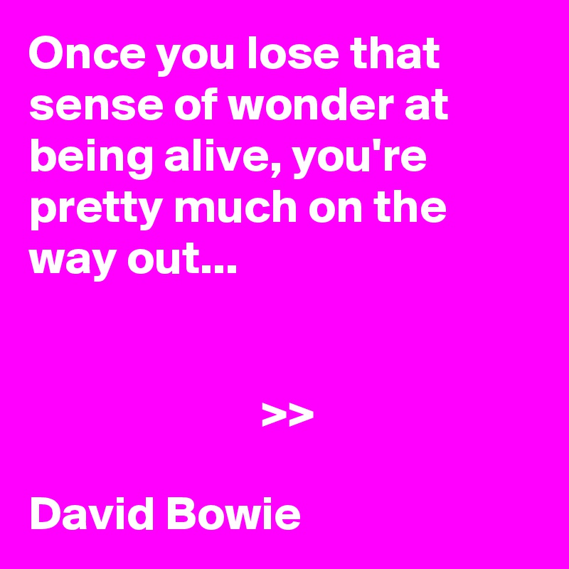 Once you lose that sense of wonder at being alive, you're pretty much on the way out...


                        >>

David Bowie