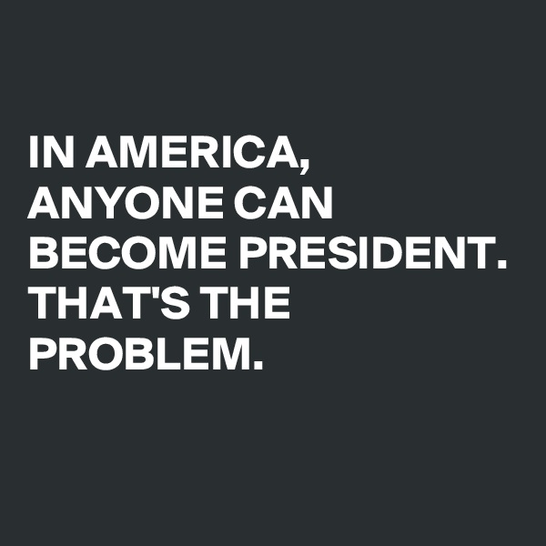 

IN AMERICA, ANYONE CAN BECOME PRESIDENT. 
THAT'S THE PROBLEM. 

