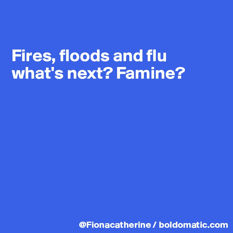 

Fires, floods and flu
what's next? Famine?








