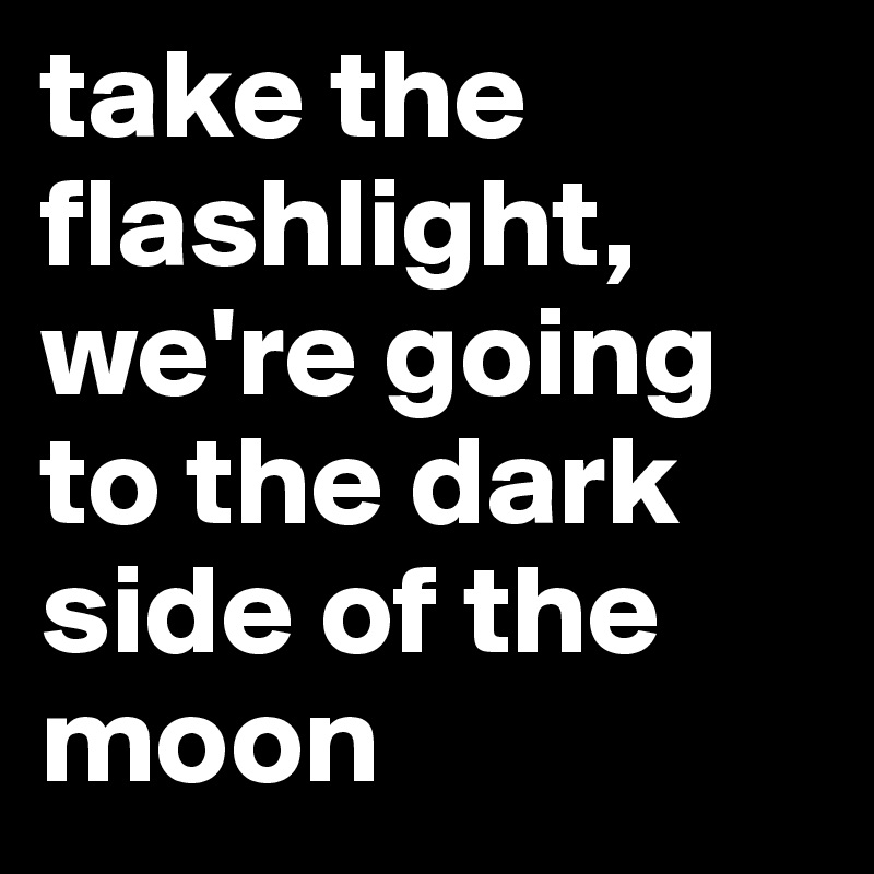 take the flashlight, we're going to the dark side of the moon