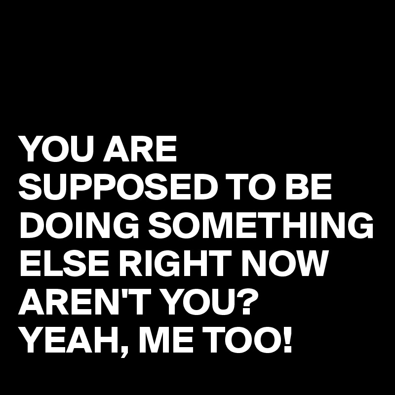 


YOU ARE SUPPOSED TO BE DOING SOMETHING ELSE RIGHT NOW AREN'T YOU?
YEAH, ME TOO!