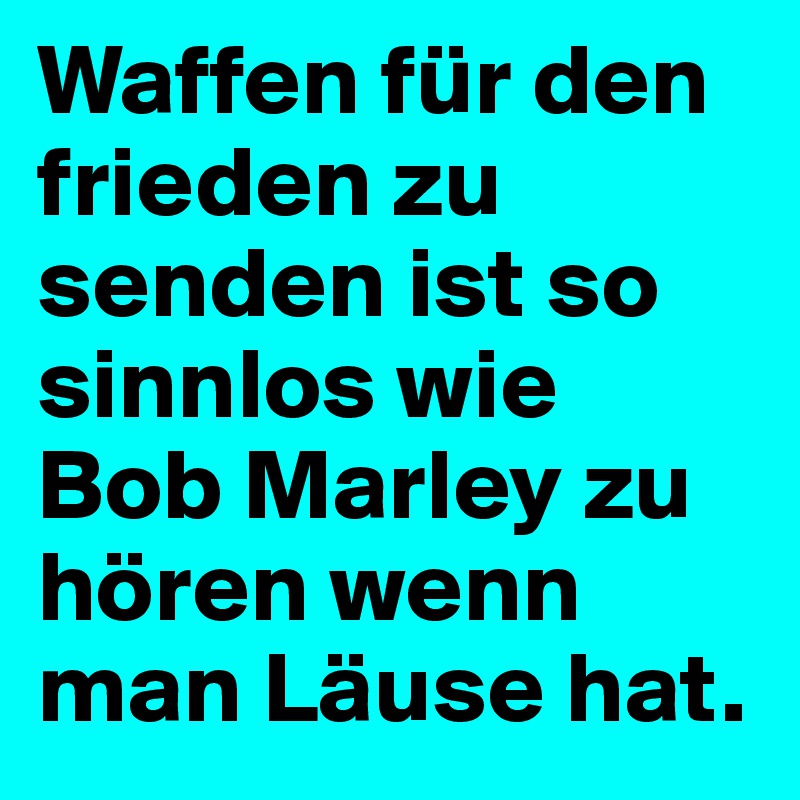 Waffen für den frieden zu senden ist so sinnlos wie Bob Marley zu hören wenn man Läuse hat.