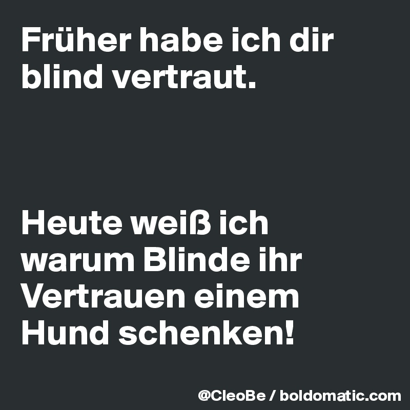 Früher habe ich dir blind vertraut.



Heute weiß ich warum Blinde ihr Vertrauen einem Hund schenken! 
