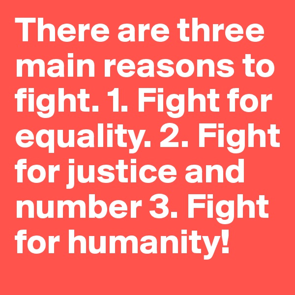 There are three main reasons to fight. 1. Fight for equality. 2. Fight for justice and number 3. Fight for humanity!