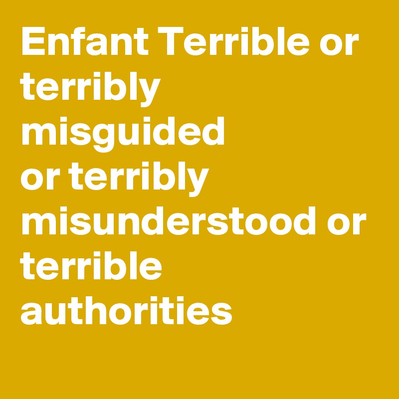 Enfant Terrible or
terribly misguided
or terribly misunderstood or terrible authorities
