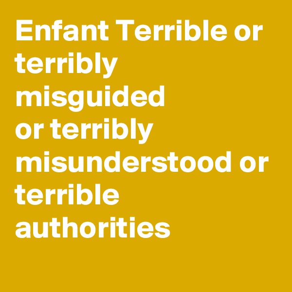 Enfant Terrible or
terribly misguided
or terribly misunderstood or terrible authorities
