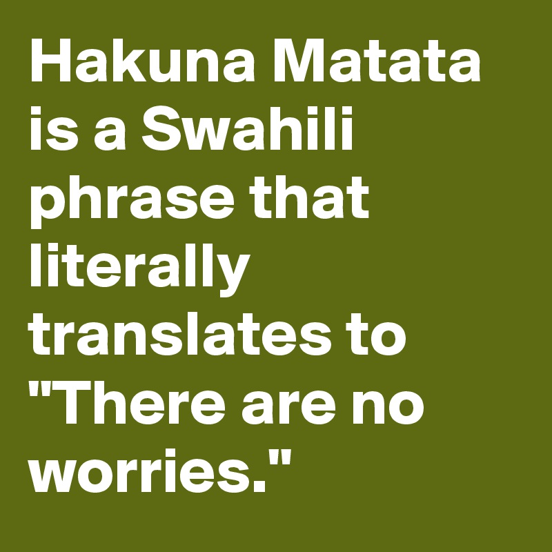 Hakuna Matata is a Swahili phrase that literally translates to "There are no worries."