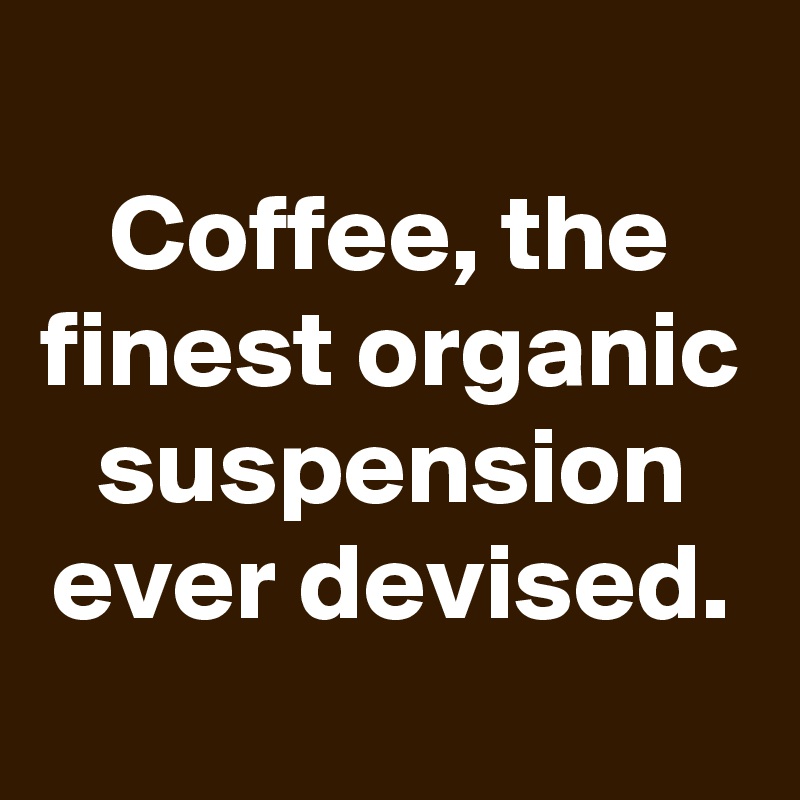 
Coffee, the finest organic suspension ever devised. 