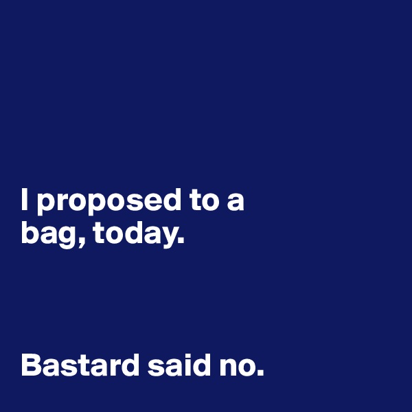 




I proposed to a 
bag, today. 



Bastard said no. 
