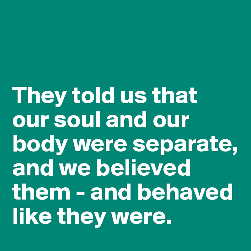 


They told us that our soul and our body were separate, and we believed them - and behaved like they were.