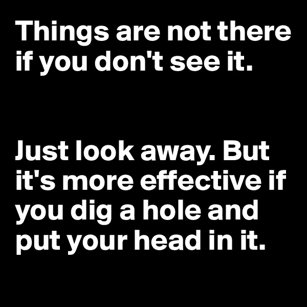 Things are not there if you don't see it.


Just look away. But it's more effective if you dig a hole and put your head in it.
