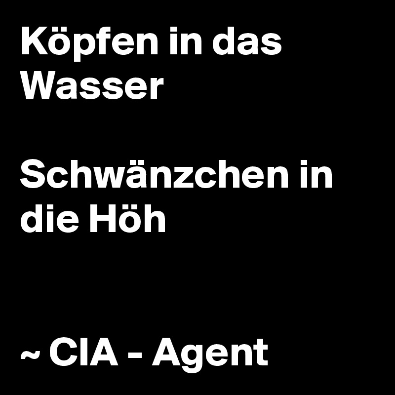 Köpfen in das Wasser

Schwänzchen in die Höh


~ CIA - Agent