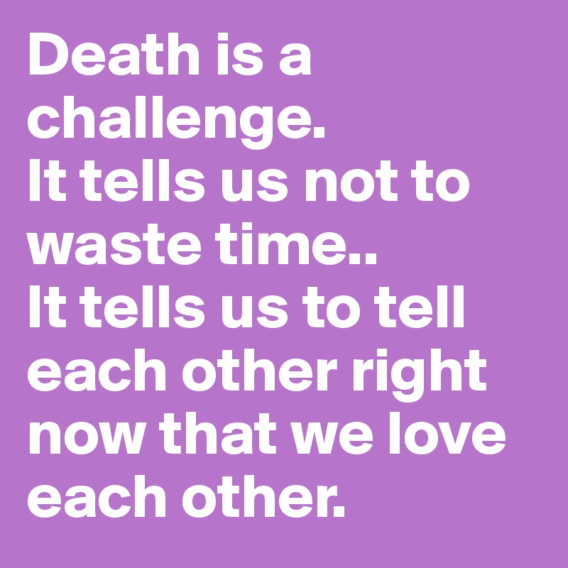Death is a challenge. 
It tells us not to waste time.. 
It tells us to tell each other right now that we love each other.