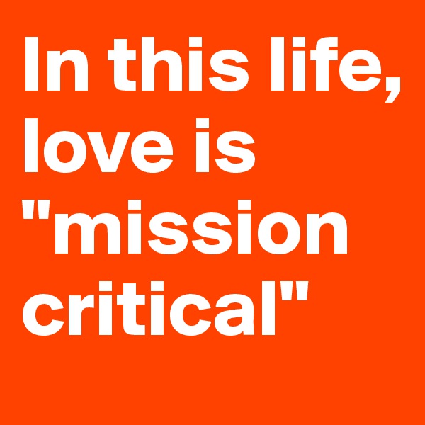 In this life, love is "mission critical"