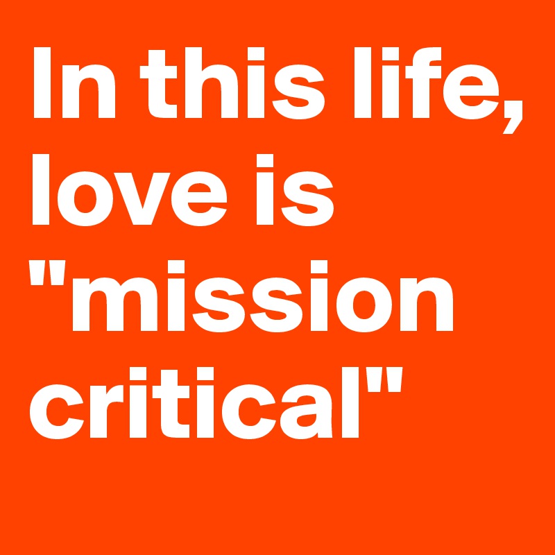 In this life, love is "mission critical"
