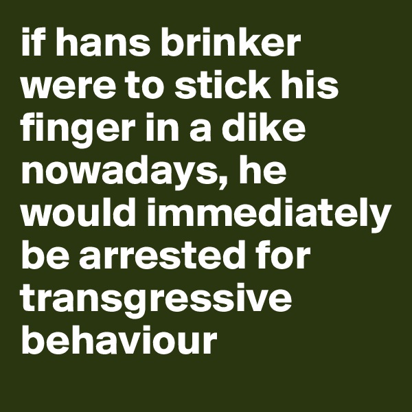 if hans brinker were to stick his finger in a dike nowadays, he would immediately be arrested for transgressive behaviour