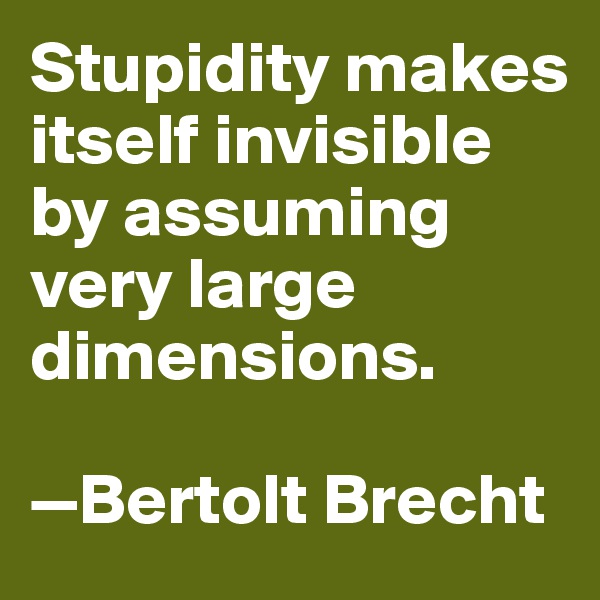 Stupidity makes itself invisible 
by assuming 
very large dimensions.

—Bertolt Brecht