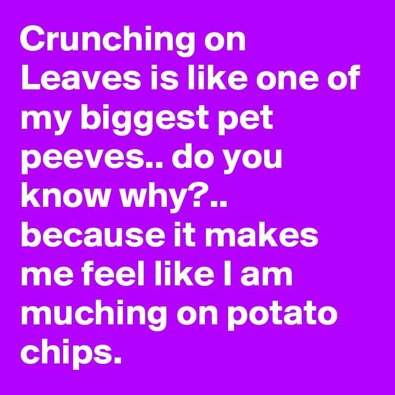 Crunching on Leaves is like one of my biggest pet peeves.. do you know why?.. because it makes me feel like I am muching on potato chips.
