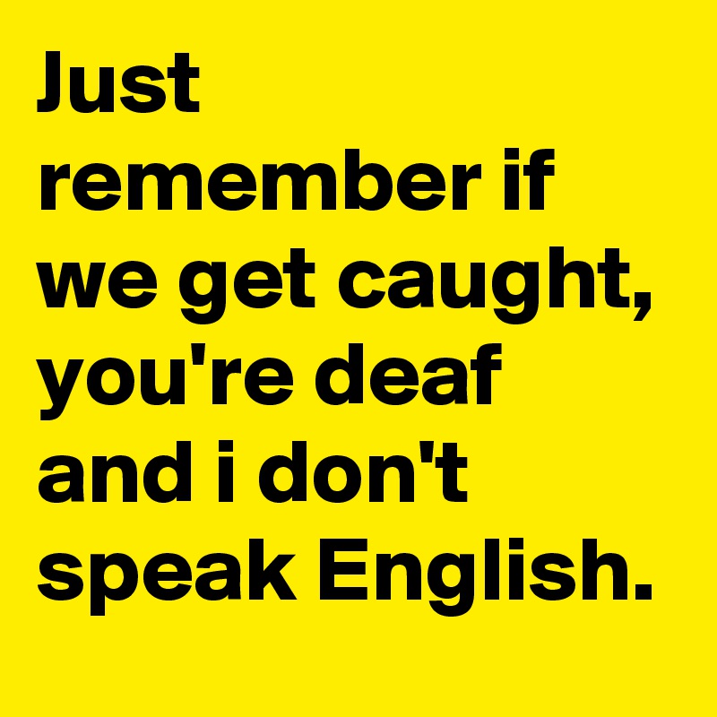 Just remember if we get caught, you're deaf and i don't speak English. 