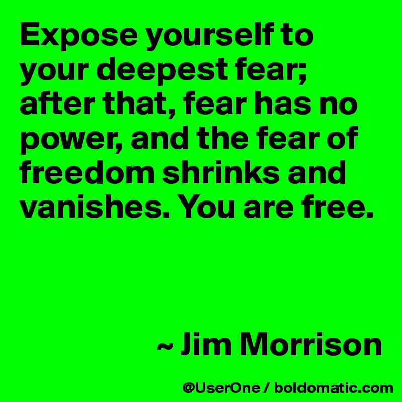 Expose yourself to your deepest fear; after that, fear has no power, and the fear of freedom shrinks and vanishes. You are free.



                    ~ Jim Morrison