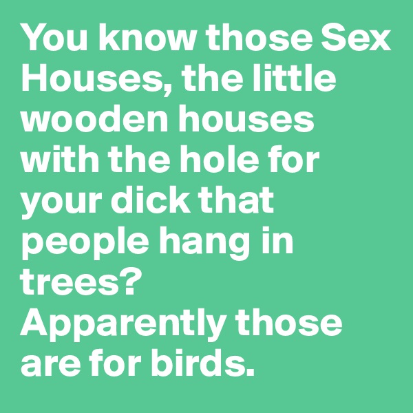 You know those Sex Houses, the little wooden houses with the hole for your dick that people hang in trees? 
Apparently those are for birds.