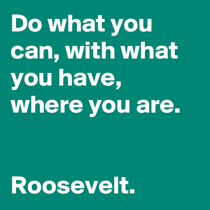 Do what you can, with what you have, where you are.


Roosevelt.