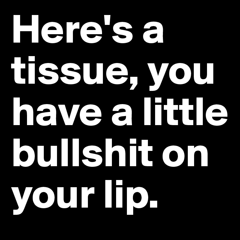 Here's a tissue, you have a little bullshit on your lip.