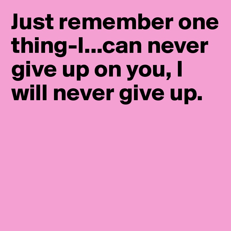 Just remember one thing-I...can never give up on you, I will never give up.



