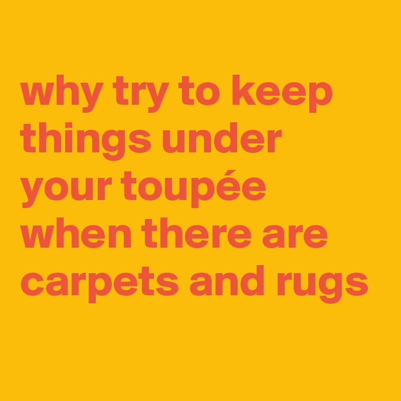 
why try to keep things under your toupée when there are carpets and rugs
