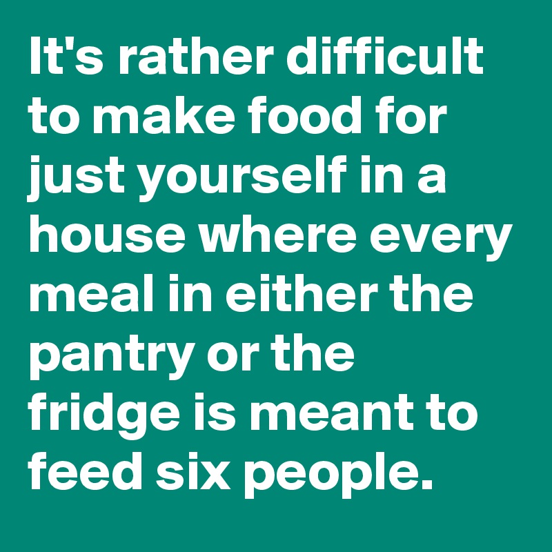 It's rather difficult to make food for just yourself in a house where every meal in either the pantry or the fridge is meant to feed six people.