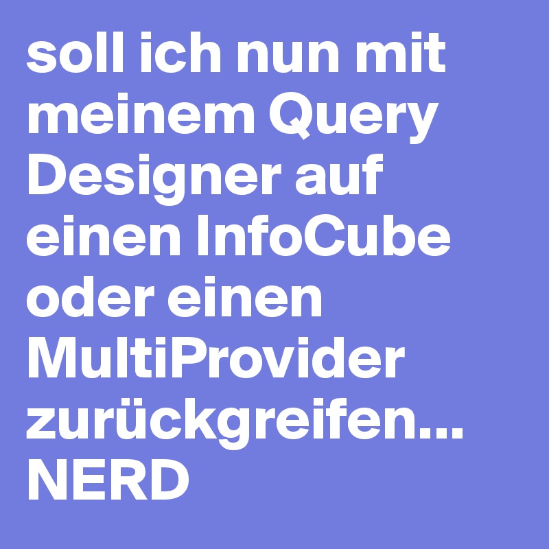 soll ich nun mit meinem Query Designer auf einen InfoCube oder einen MultiProvider zurückgreifen...
NERD