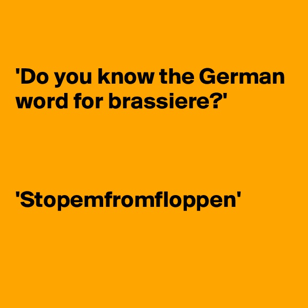 

'Do you know the German word for brassiere?'



'Stopemfromfloppen'


