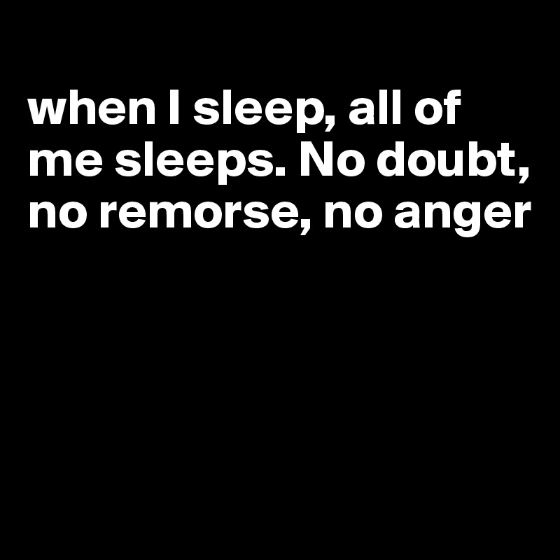
when I sleep, all of me sleeps. No doubt, no remorse, no anger




