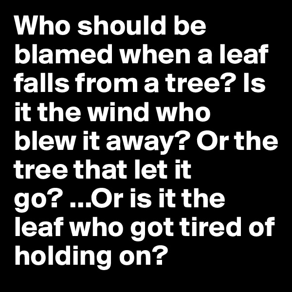 Who should be blamed when a leaf falls from a tree? Is it the wind who blew it away? Or the tree that let it go? ...Or is it the leaf who got tired of holding on?