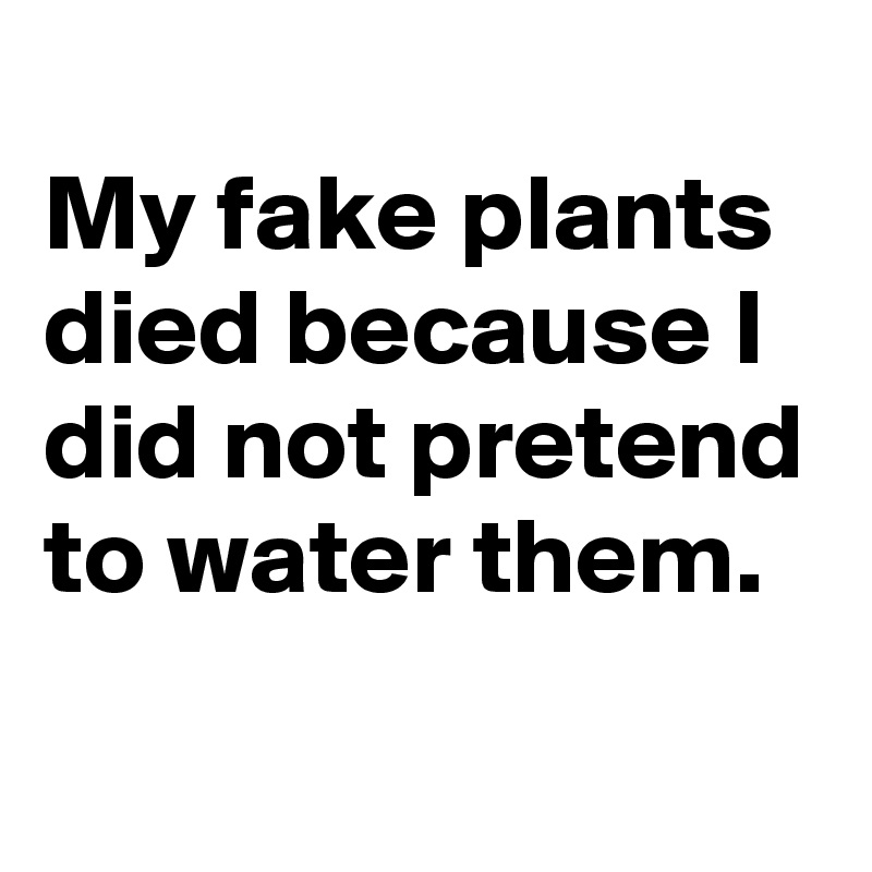 
My fake plants died because I did not pretend to water them.
