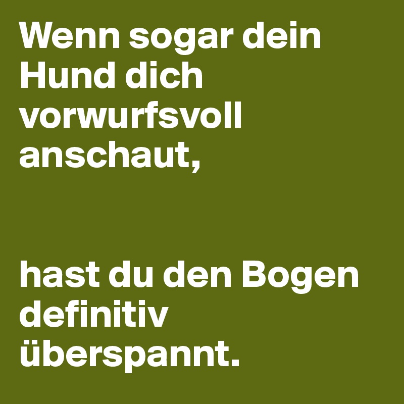 Wenn sogar dein Hund dich vorwurfsvoll anschaut,


hast du den Bogen definitiv überspannt.