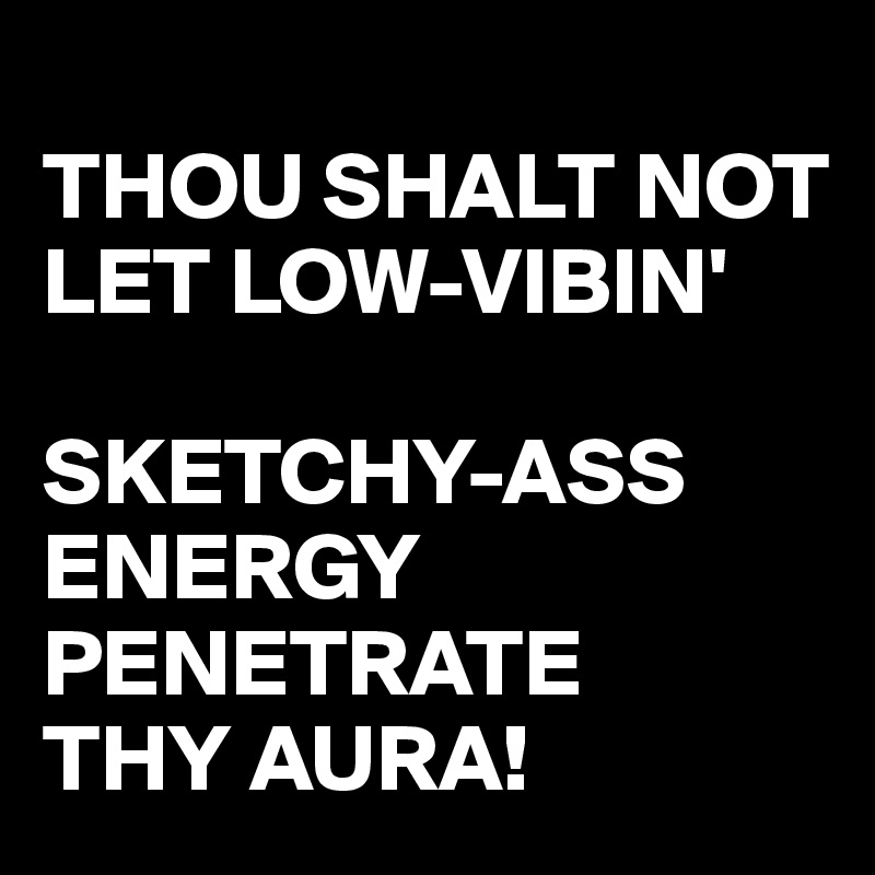 
THOU SHALT NOT LET LOW-VIBIN'

SKETCHY-ASS ENERGY PENETRATE
THY AURA!