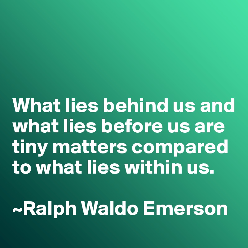 



What lies behind us and what lies before us are tiny matters compared to what lies within us. 

~Ralph Waldo Emerson