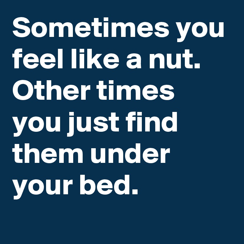 Sometimes you feel like a nut. Other times you just find them under your bed.