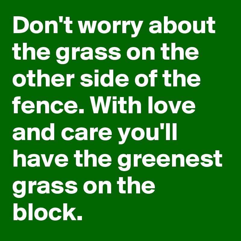 Don't worry about the grass on the other side of the fence. With love and care you'll have the greenest grass on the block.