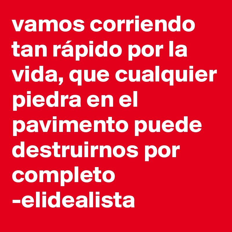 vamos corriendo tan rápido por la vida, que cualquier piedra en el pavimento puede destruirnos por completo 
-elidealista 