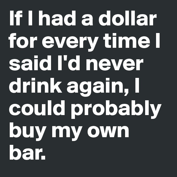 If I had a dollar for every time I said I'd never drink again, I could probably buy my own bar.