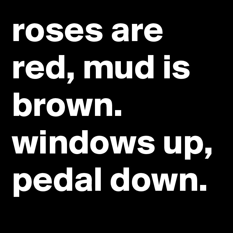 roses are red, mud is brown. windows up, pedal down.