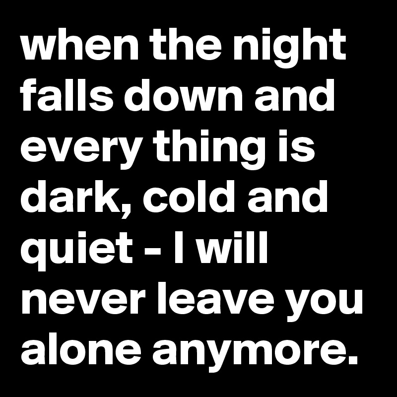 when the night falls down and every thing is dark, cold and quiet - I will never leave you alone anymore.
